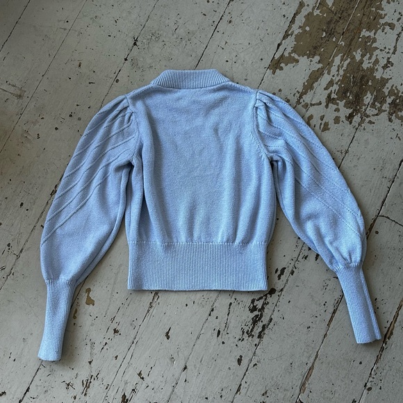 French Connection Violet Blue Textured Puffed Sleeve Knit Sweater - Picture 4 of 13